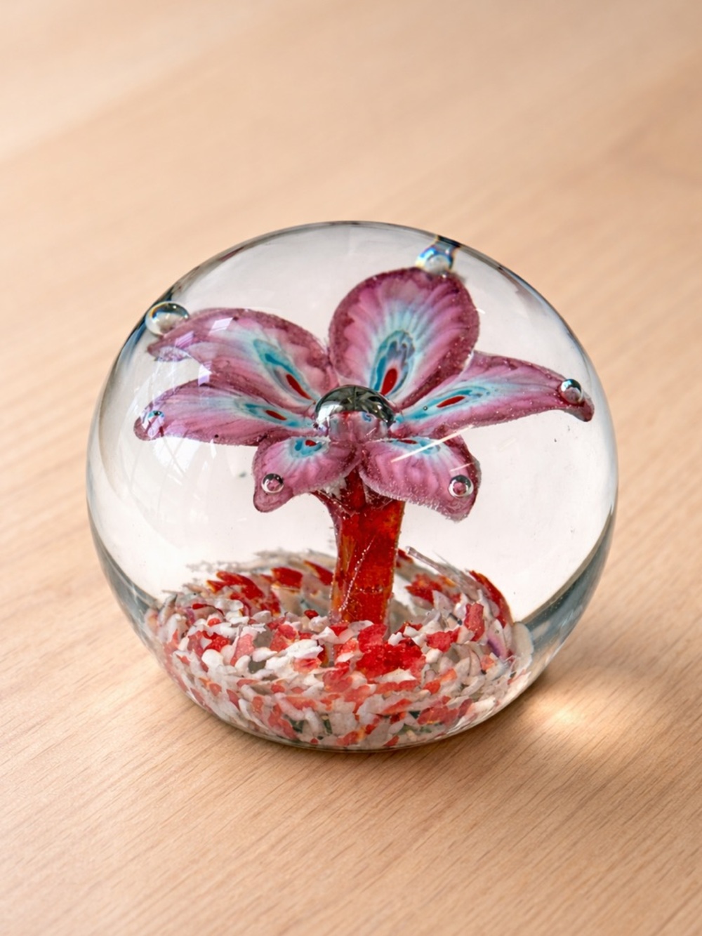 Vintage Hand-Blown Art Glass Long Stem Flowers Glass Murano Style Paperweight